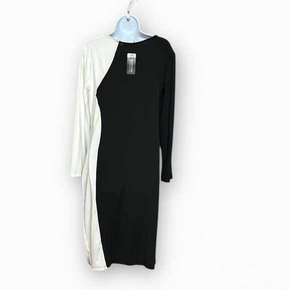 Elegant Black and White Long Sleeve Dress - Picture 2 of 10